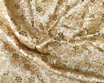 Indian Embroidered Fabric in Beige color, Multiple lengths will come in the continuous piece - NF845