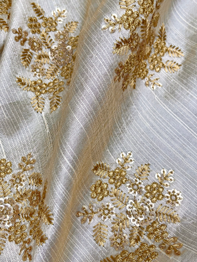 Indian Embroidered Fabric in Beige color, Multiple lengths will come in the continuous piece - NF846