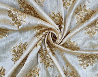 Indian Embroidered Fabric in Beige color, Multiple lengths will come in the continuous piece - NF846