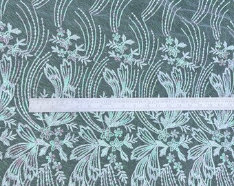 Ice Blue Tulle Embroidered Fabric, Dress Fabric, Bridal Gown Wedding Fabric,  Multiple lengths will come in the continuous piece - NF867