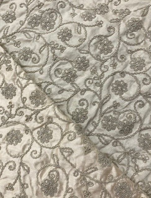 Indian Embroidered Fabric in Beige color, Multiple lengths will come in the continuous piece - NF874