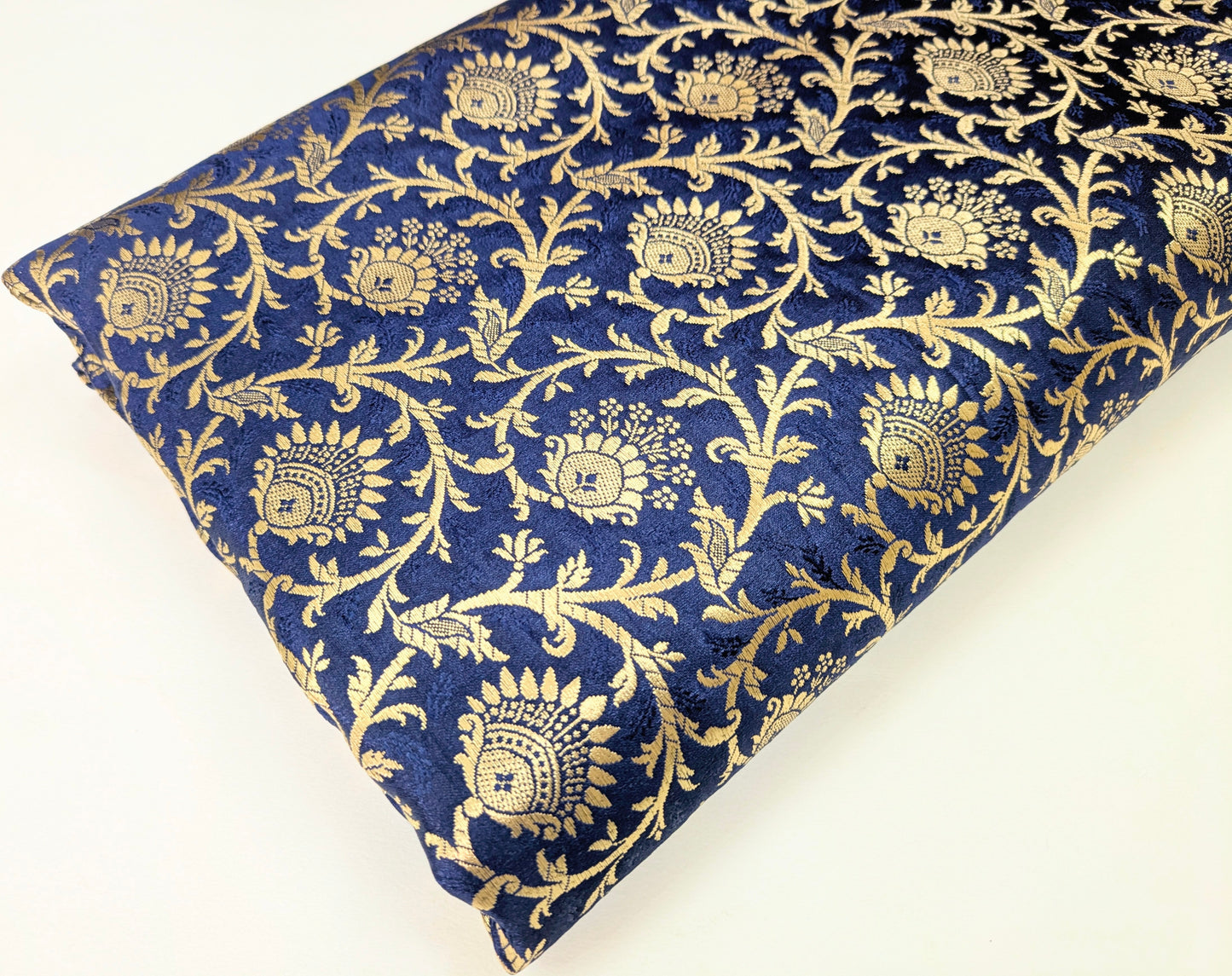 Brocade Fabric, Navy Blue Gold Damask Jacquard Brocade Fabric Upholstery Indian Dress Festival Wear Brocade Fabric by the yard/meter - NFAF891