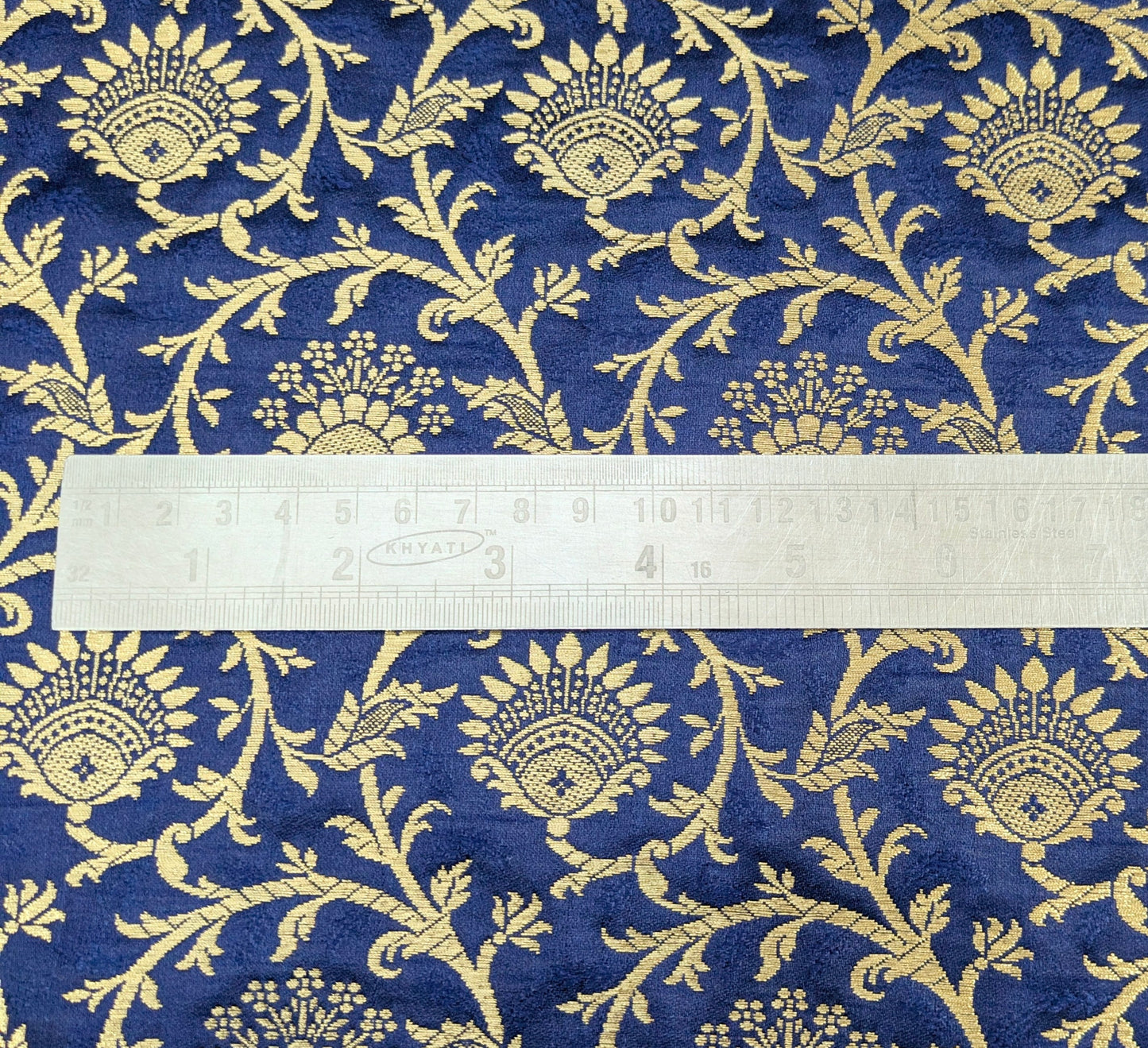 Brocade Fabric, Navy Blue Gold Damask Jacquard Brocade Fabric Upholstery Indian Dress Festival Wear Brocade Fabric by the yard/meter - NFAF891