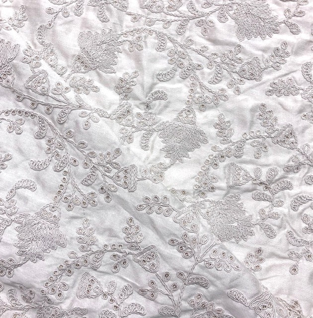 Indian Viscose Silk Embroidered Fabric in White color, Multiple lengths will come in the continuous piece - NF902