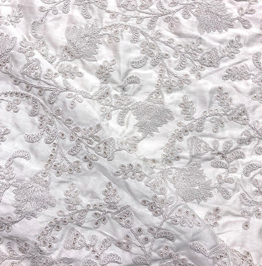 White embroidered fabric, Wedding dress, Fashion fabric, Luxury fabric, Indian fabric, Handmade, Thread embroidery - NFAF902