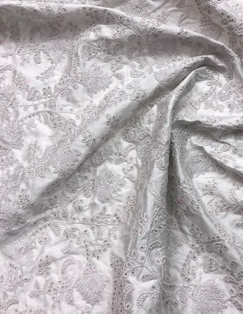 Indian Viscose Silk Embroidered Fabric in White color, Multiple lengths will come in the continuous piece - NF902