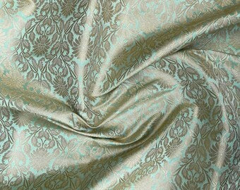 Indian Banarasi Brocade fabric in Pistachio Green and Gold color, Multiple lengths will come in the continuous piece - NFAF929