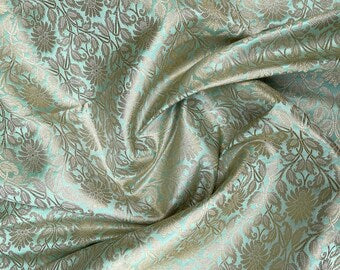 Indian Banarasi Brocade fabric in Pistachio Green and Gold color, Multiple lengths will come in the continuous piece - NFAF929