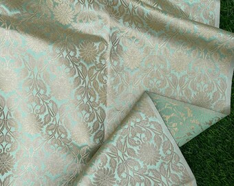 Indian Banarasi Brocade fabric in Pistachio Green and Gold color, Multiple lengths will come in the continuous piece - NFAF929