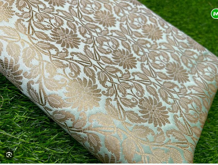 Indian Banarasi Brocade fabric in Pistachio Green and Gold color, Multiple lengths will come in the continuous piece - NFAF929