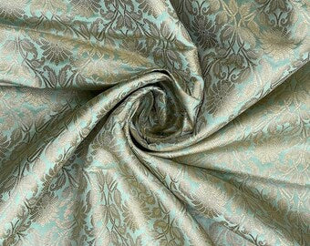 Indian Banarasi Brocade fabric in Pistachio Green and Gold color, Multiple lengths will come in the continuous piece - NFAF929