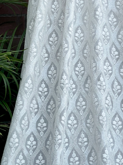 Indian Embroidered Fabric CHIFFON in Off-White color, Multiple lengths will come in the continuous piece - NF932