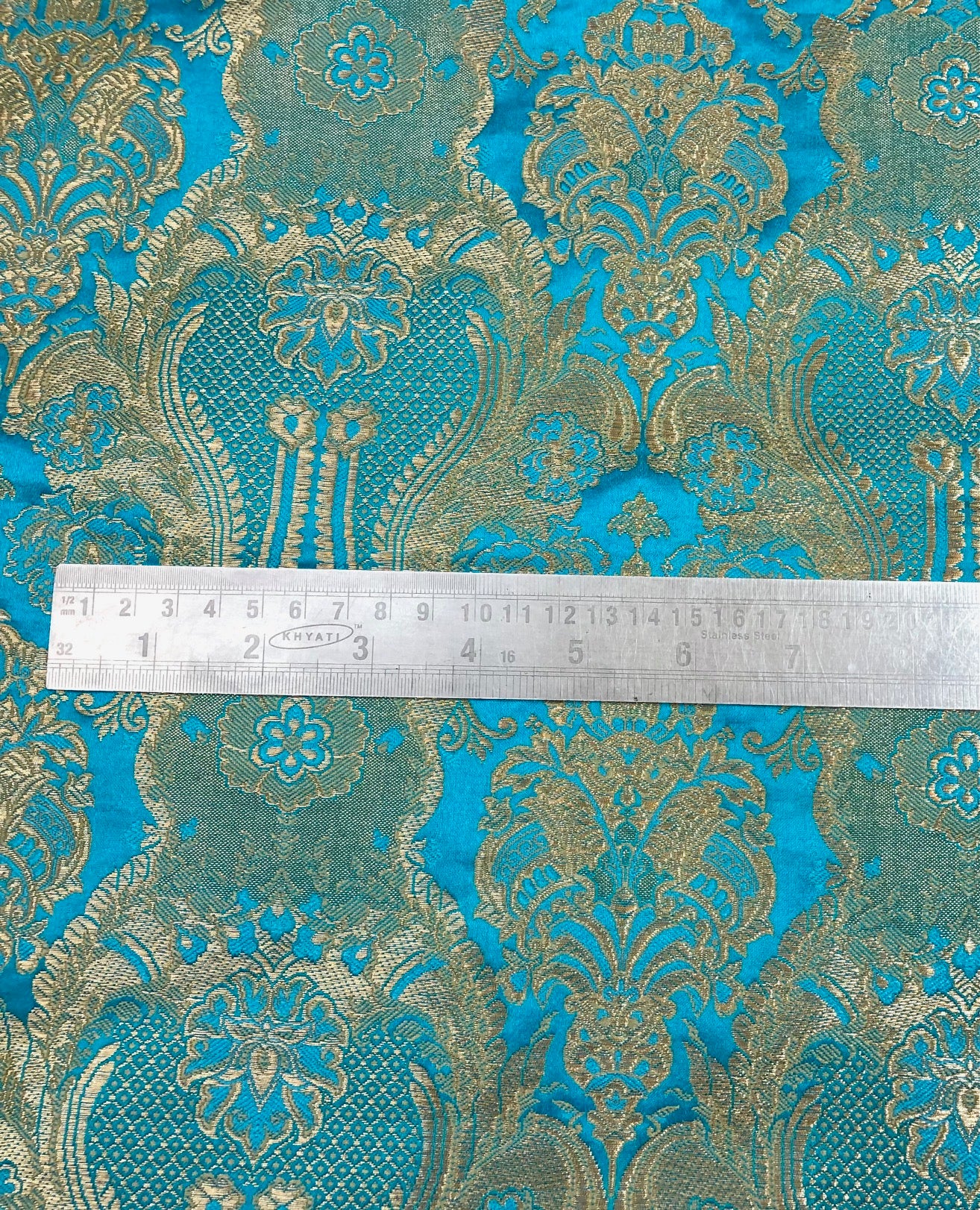 Indian Brocade fabric Jacquard damask fabric Blue Gold fabric Wedding bridal fabric Luxury dress fabric Upholstery fabric by the yard