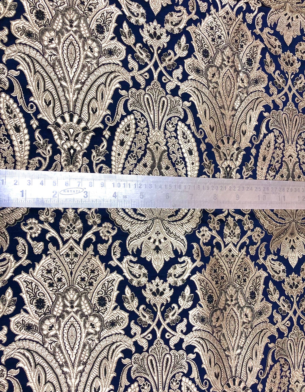 Indian Brocade fabric Jacquard damask fabric Blue Gold fabric Wedding bridal fabric Luxury dress fabric Upholstery fabric by the yard