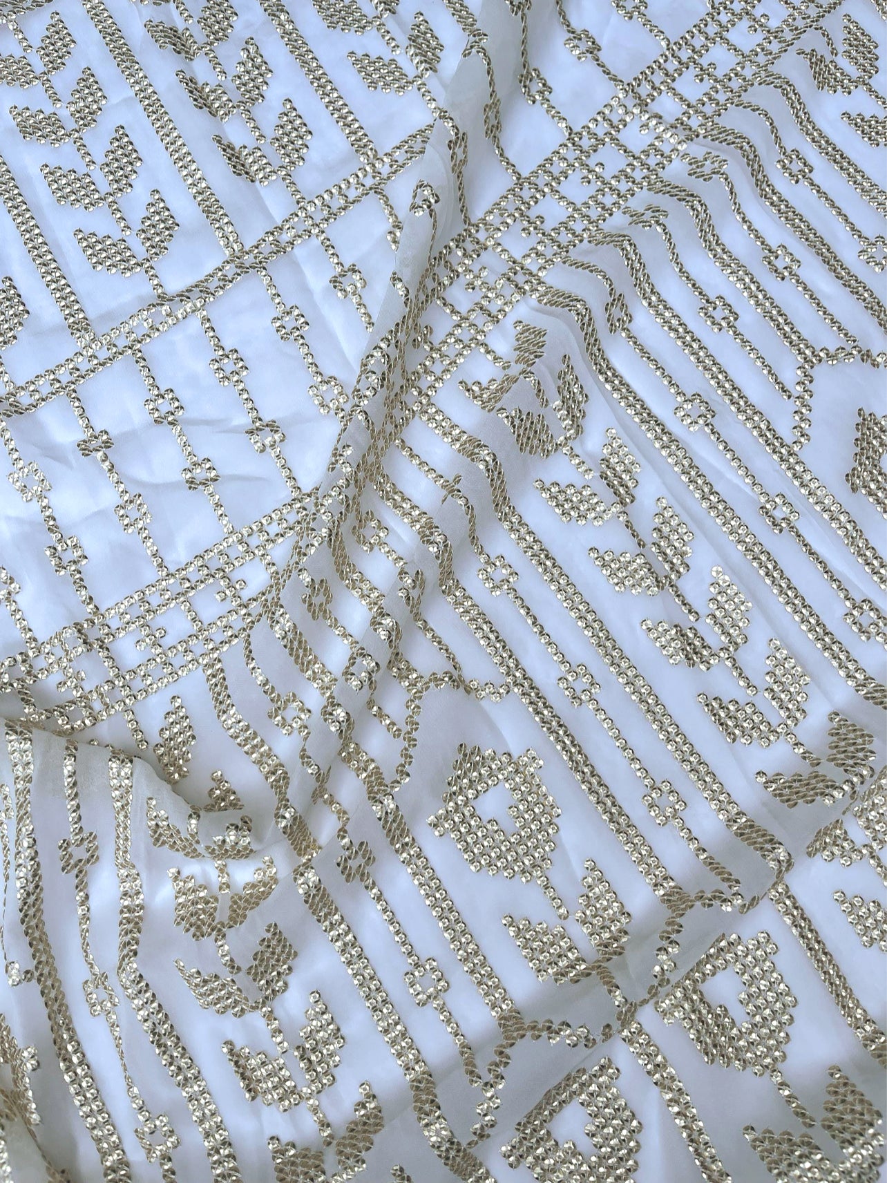 Off-White embroidered fabric, Wedding dress, Royal fabric, Luxury fabric, Fashion fabric, Fabric store, Embroidery art, Indian fabric - NFAF945