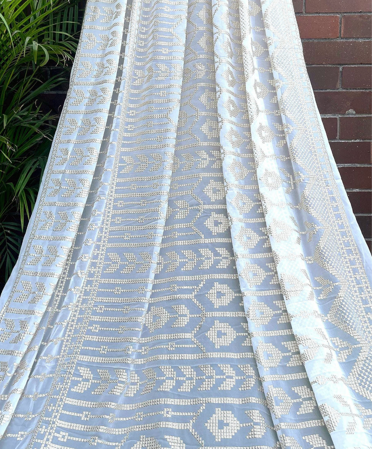 Off-White embroidered fabric, Wedding dress, Royal fabric, Luxury fabric, Fashion fabric, Fabric store, Embroidery art, Indian fabric - NFAF945