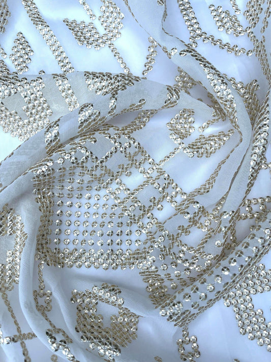 Off-White embroidered fabric, Wedding dress, Royal fabric, Luxury fabric, Fashion fabric, Fabric store, Embroidery art, Indian fabric - NFAF945