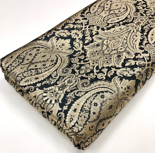 Indian Brocade fabric Jacquard damask fabric Black Gold fabric Wedding bridal fabric Luxury dress fabric Upholstery fabric by the yard