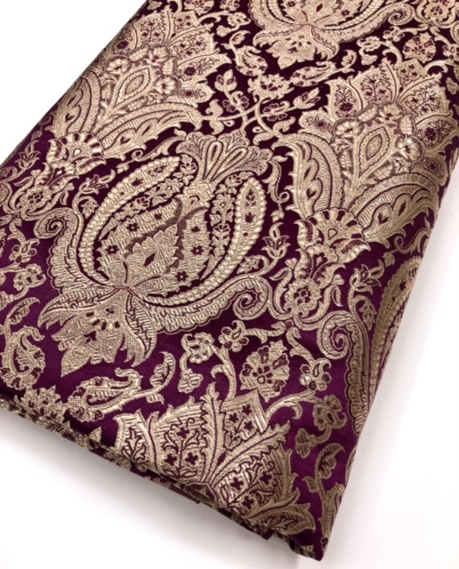 Indian Brocade fabric Jacquard damask fabric Wine Gold fabric Wedding bridal fabric Luxury dress fabric Upholstery fabric by the yard
