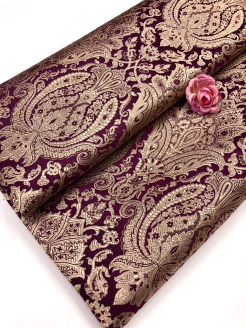 Indian Brocade fabric Jacquard damask fabric Wine Gold fabric Wedding bridal fabric Luxury dress fabric Upholstery fabric by the yard
