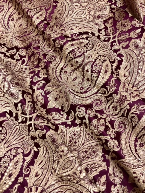 Indian Brocade fabric Jacquard damask fabric Wine Gold fabric Wedding bridal fabric Luxury dress fabric Upholstery fabric by the yard
