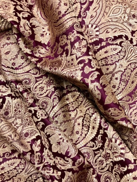 Indian Brocade fabric Jacquard damask fabric Wine Gold fabric Wedding bridal fabric Luxury dress fabric Upholstery fabric by the yard