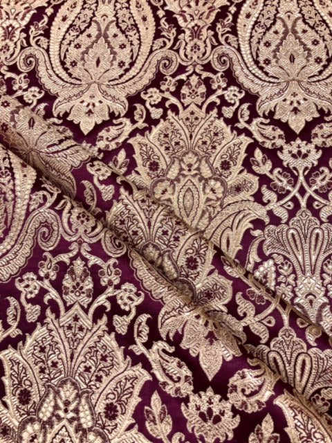 Indian Brocade fabric Jacquard damask fabric Wine Gold fabric Wedding bridal fabric Luxury dress fabric Upholstery fabric by the yard