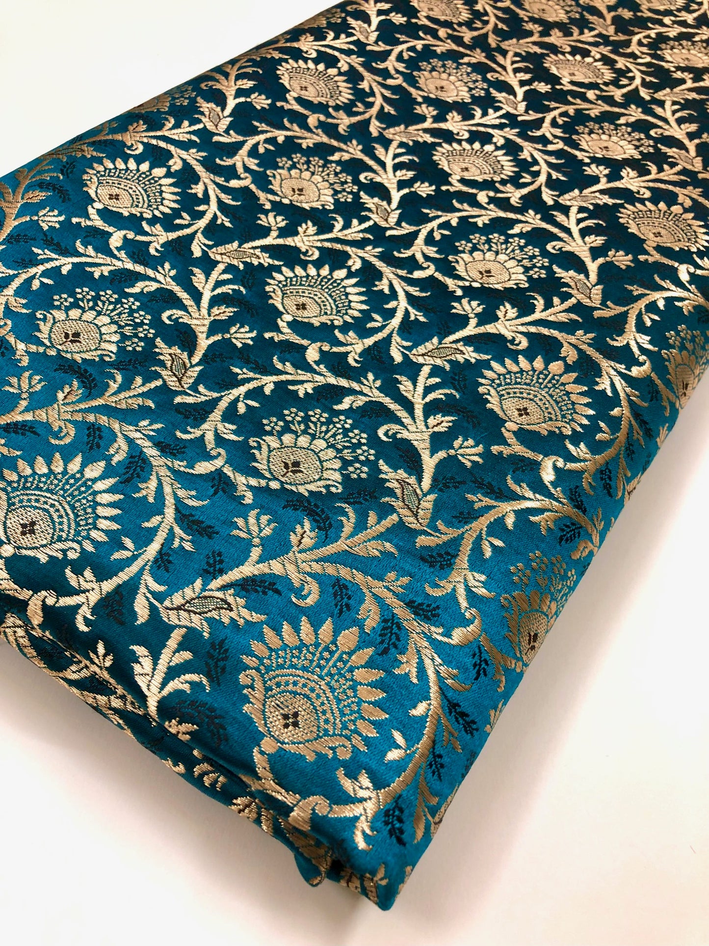 Brocade fabric Teal Gold Jacquard Damask Rayon Silk brocade Fabric Wedding Bridal High Grade Designer fabric by the yard Material