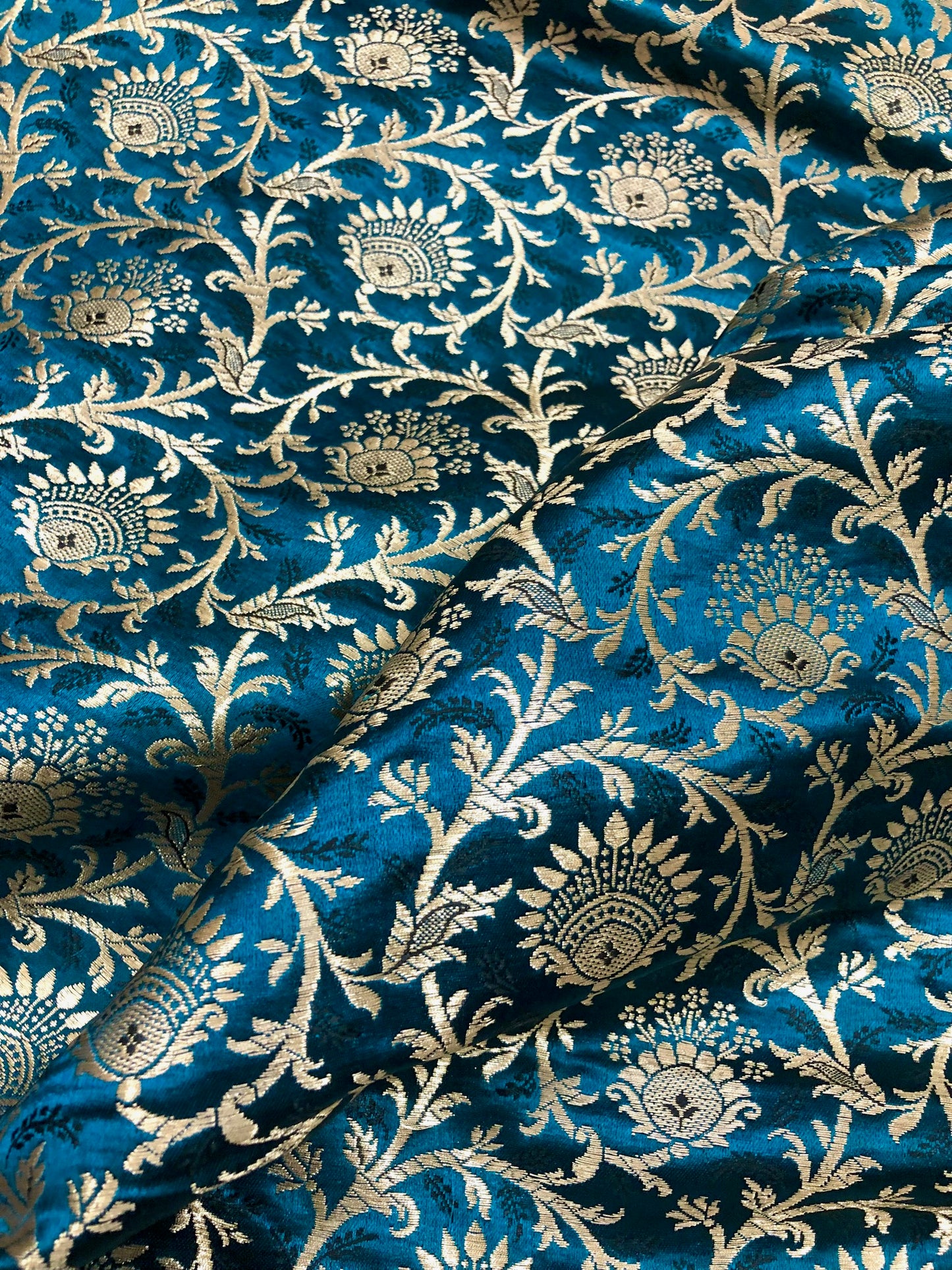 Brocade fabric Teal Gold Jacquard Damask Rayon Silk brocade Fabric Wedding Bridal High Grade Designer fabric by the yard Material