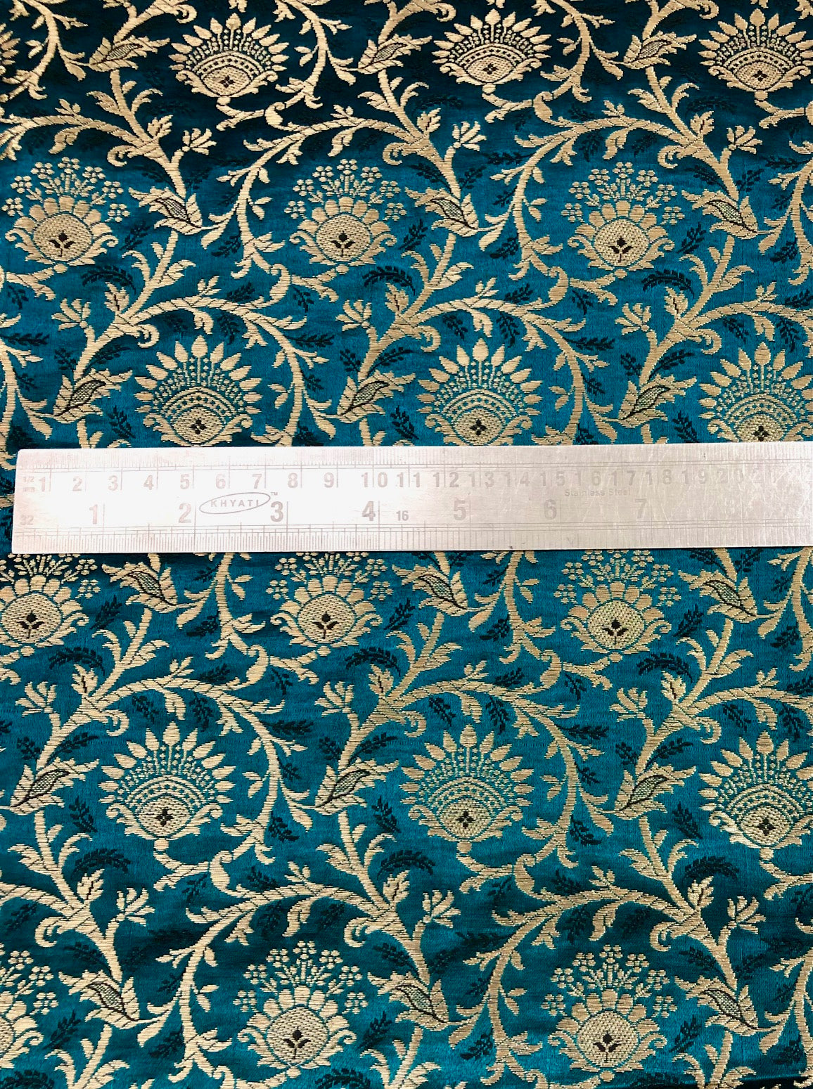 Brocade fabric Teal Gold Jacquard Damask Rayon Silk brocade Fabric Wedding Bridal High Grade Designer fabric by the yard Material