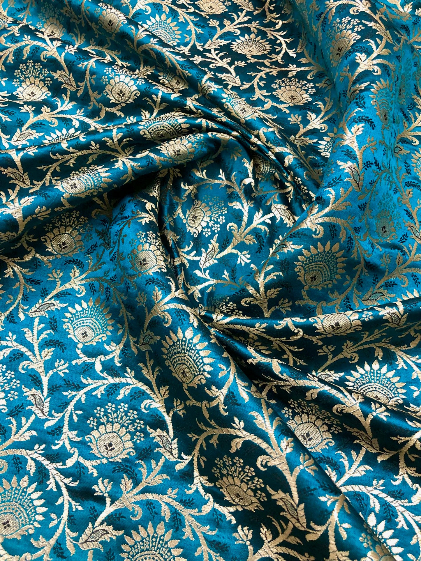 Brocade fabric Teal Gold Jacquard Damask Rayon Silk brocade Fabric Wedding Bridal High Grade Designer fabric by the yard Material