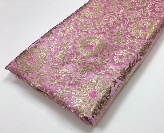 Brocade Fabric, Pink Gold Damask Jacquard Brocade Fabric Upholstery Indian Dress Festival Wear Brocade Fabric by the yard/meter - NFAF113