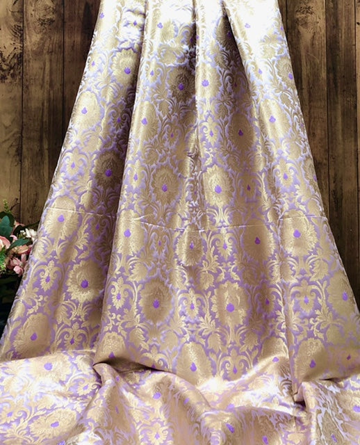 Brocade fabric Purple Gold Jacquard Damask Rayon Silk brocade Fabric Wedding Bridal High Grade Designer fabric by the yard Material NFAF131