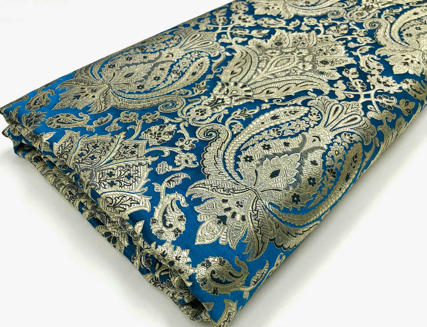 Indian Brocade fabric Jacquard damask fabric Teal Gold fabric Wedding bridal fabric Luxury dress fabric Upholstery fabric by the yard NFAF128