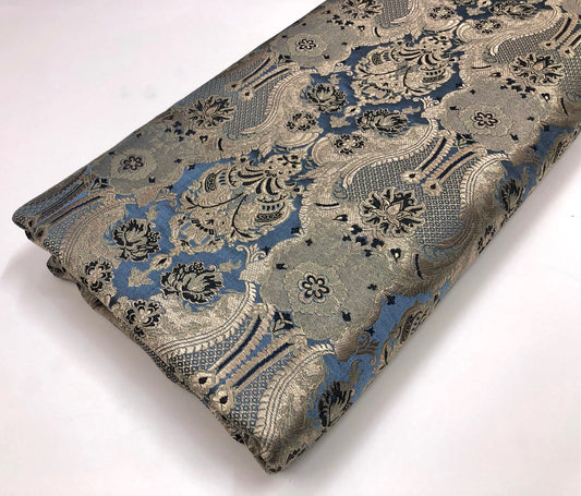 Indian Brocade fabric Jacquard damask fabric Gray Gold fabric Wedding bridal fabric Luxury dress fabric Upholstery fabric by the yard