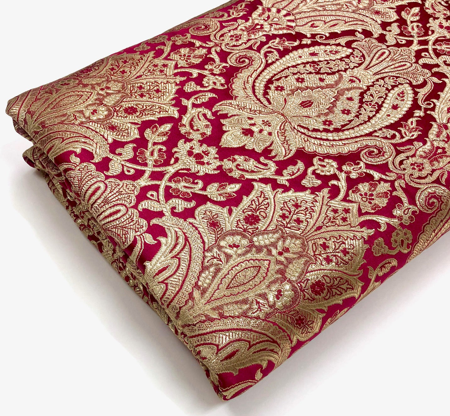 Indian Brocade fabric Jacquard damask fabric Red Gold fabric Wedding bridal fabric Luxury dress fabric Upholstery fabric by the yard NFAF118