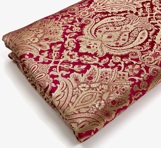 Indian Brocade fabric Jacquard damask fabric Red Gold fabric Wedding bridal fabric Luxury dress fabric Upholstery fabric by the yard NFAF118