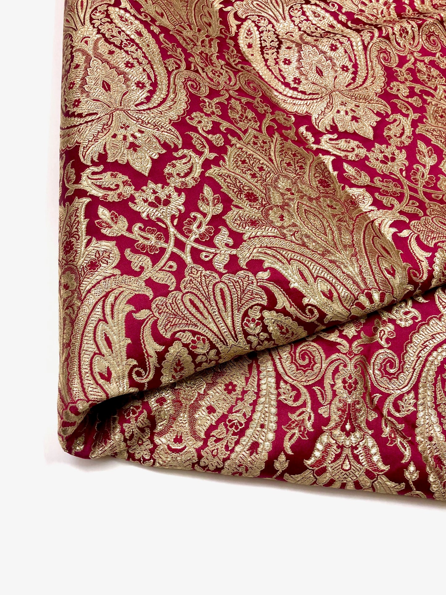 Indian Brocade fabric Jacquard damask fabric Red Gold fabric Wedding bridal fabric Luxury dress fabric Upholstery fabric by the yard NFAF118
