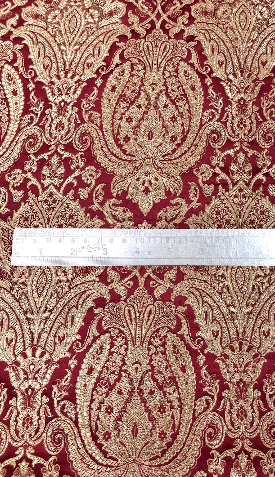 Indian Brocade fabric Jacquard damask fabric Red Gold fabric Wedding bridal fabric Luxury dress fabric Upholstery fabric by the yard NFAF118