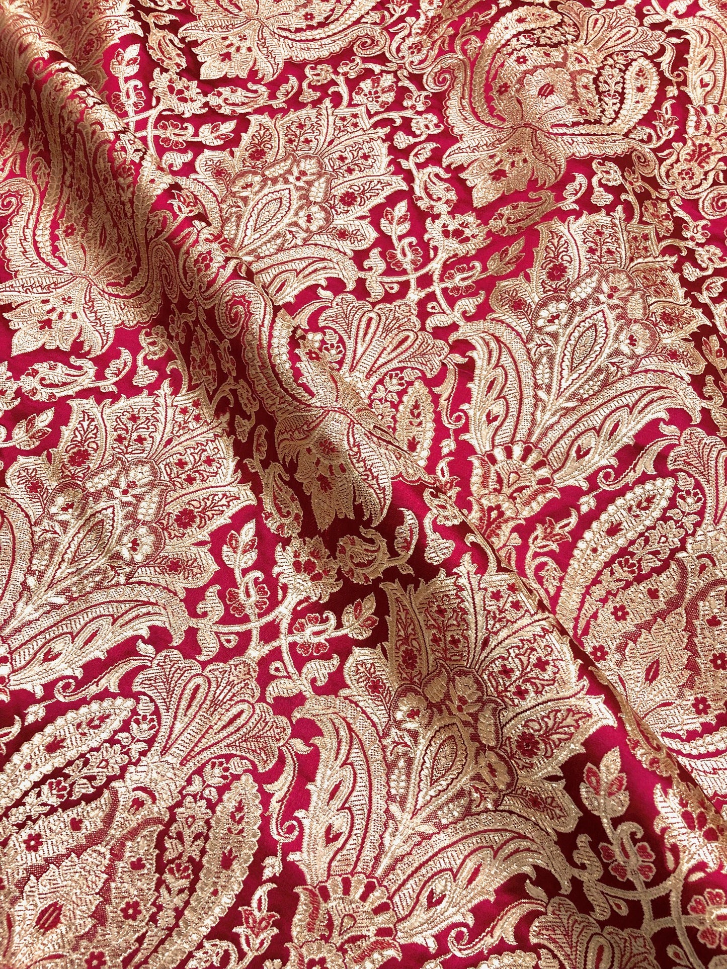 Indian Brocade fabric Jacquard damask fabric Red Gold fabric Wedding bridal fabric Luxury dress fabric Upholstery fabric by the yard NFAF118