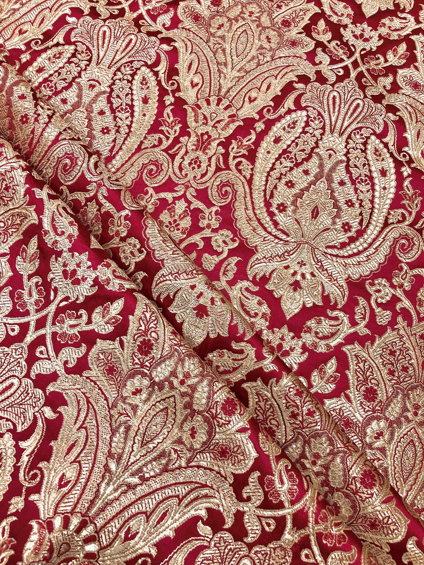 Indian Brocade fabric Jacquard damask fabric Red Gold fabric Wedding bridal fabric Luxury dress fabric Upholstery fabric by the yard NFAF118