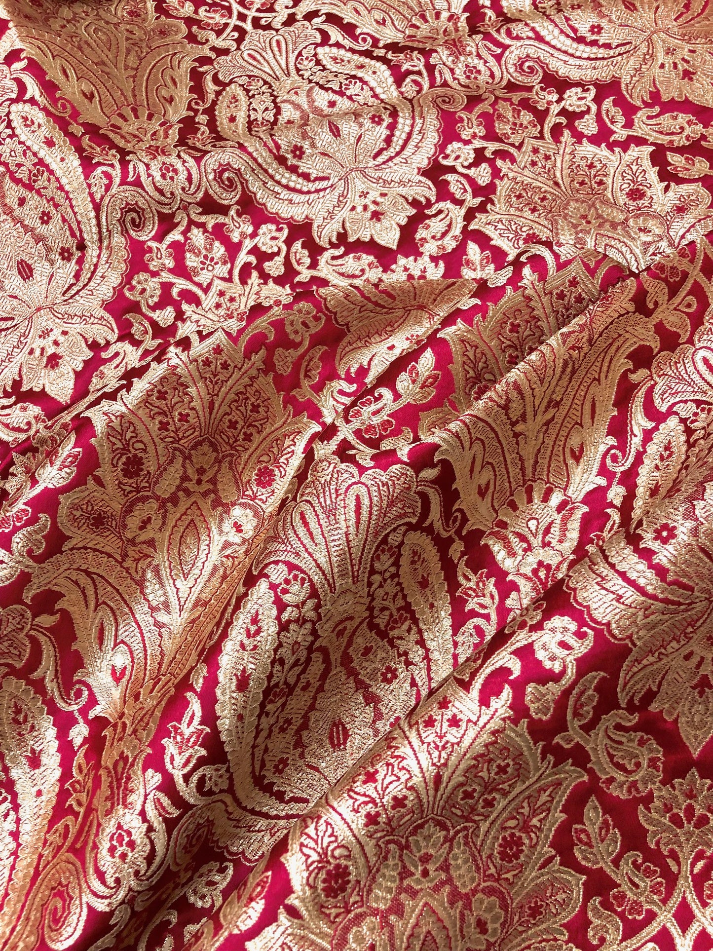 Indian Brocade fabric Jacquard damask fabric Red Gold fabric Wedding bridal fabric Luxury dress fabric Upholstery fabric by the yard NFAF118
