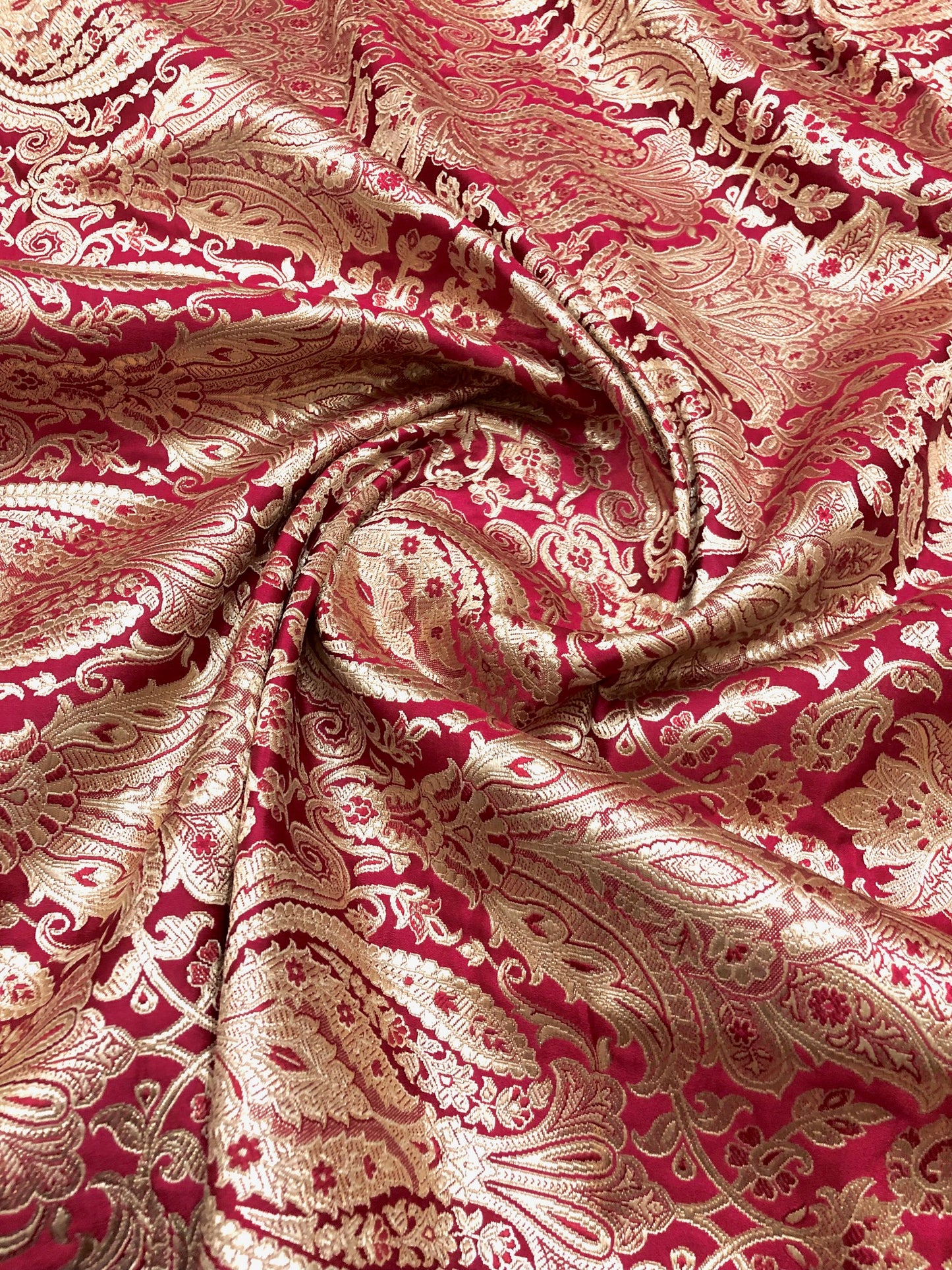 Indian Brocade fabric Jacquard damask fabric Red Gold fabric Wedding bridal fabric Luxury dress fabric Upholstery fabric by the yard NFAF118