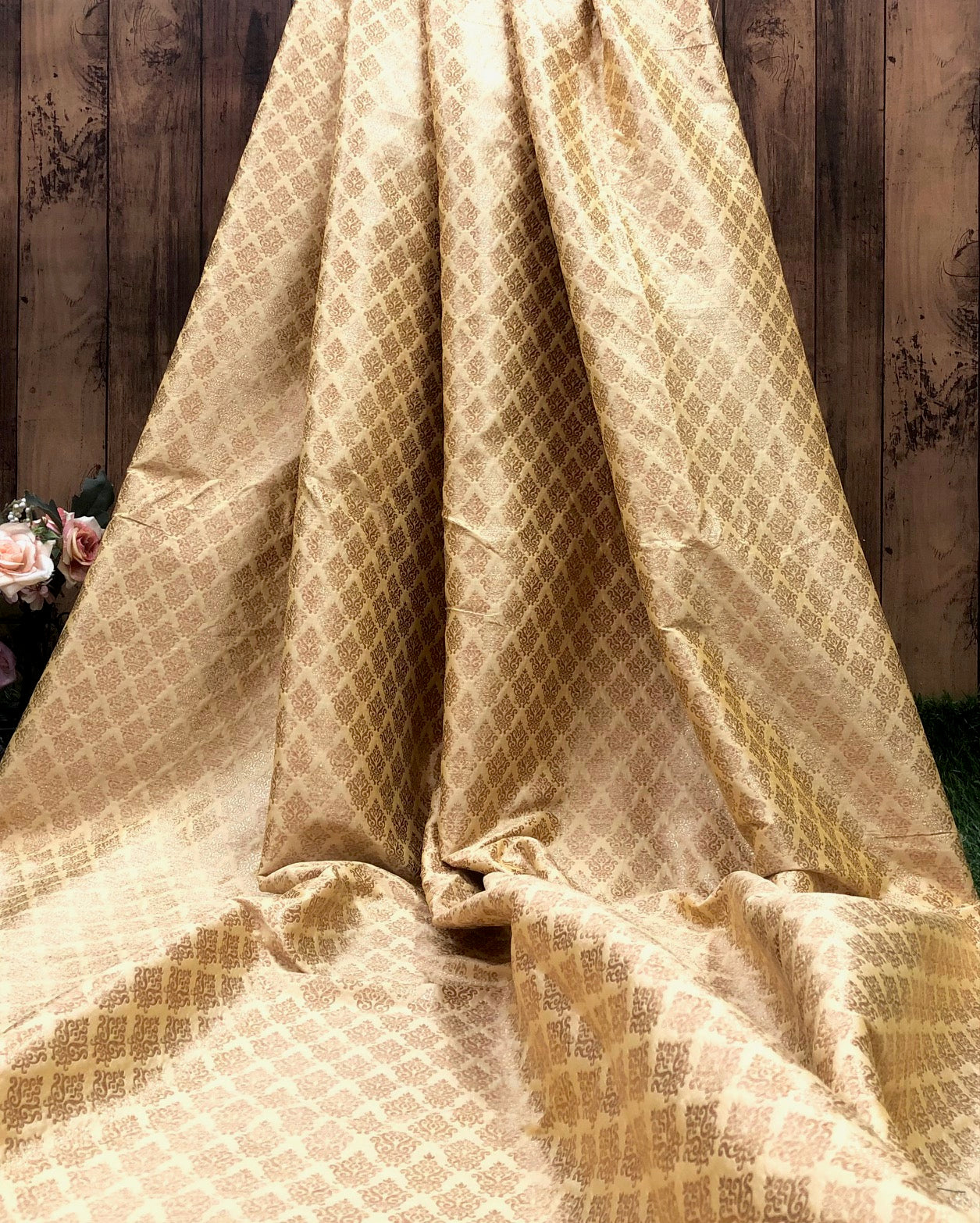 Brocade fabric Beige Gold Jacquard Damask Rayon Silk brocade Fabric Wedding Bridal High Grade Designer fabric by the yard Material NFAF114