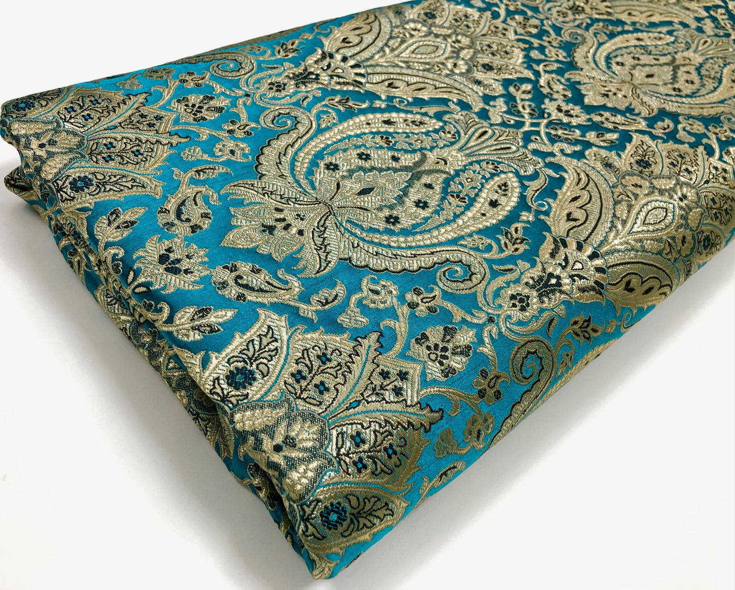 Indian Brocade fabric Jacquard damask fabric Blue Gold fabric Wedding bridal fabric Luxury dress fabric Upholstery fabric by the yard NFAF111