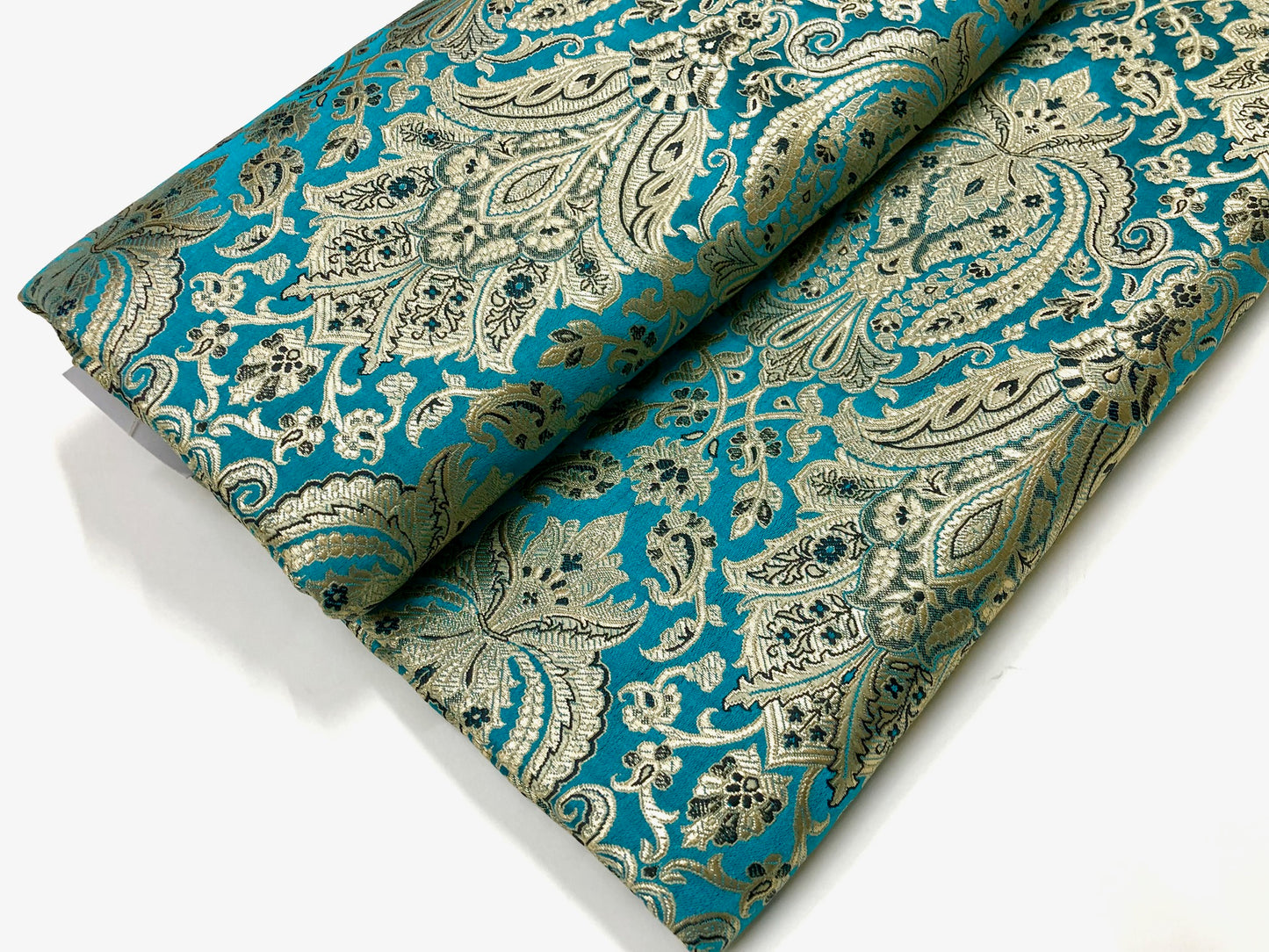 Indian Brocade fabric Jacquard damask fabric Blue Gold fabric Wedding bridal fabric Luxury dress fabric Upholstery fabric by the yard NFAF111