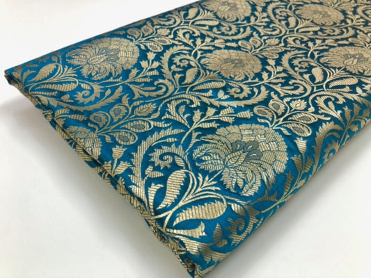 Brocade fabric Teal Gold Jacquard Damask Rayon Silk brocade Fabric Wedding Bridal High Grade Designer fabric by the yard Material