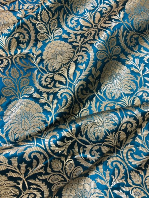 Brocade fabric Teal Gold Jacquard Damask Rayon Silk brocade Fabric Wedding Bridal High Grade Designer fabric by the yard Material