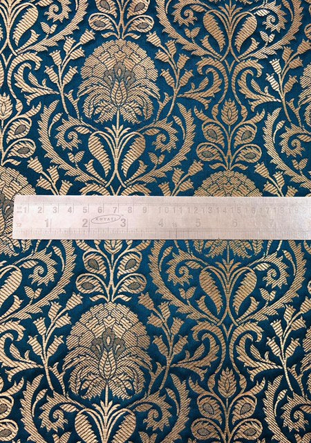 Brocade fabric Teal Gold Jacquard Damask Rayon Silk brocade Fabric Wedding Bridal High Grade Designer fabric by the yard Material
