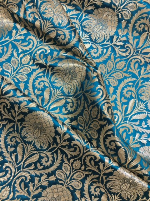 Brocade fabric Teal Gold Jacquard Damask Rayon Silk brocade Fabric Wedding Bridal High Grade Designer fabric by the yard Material